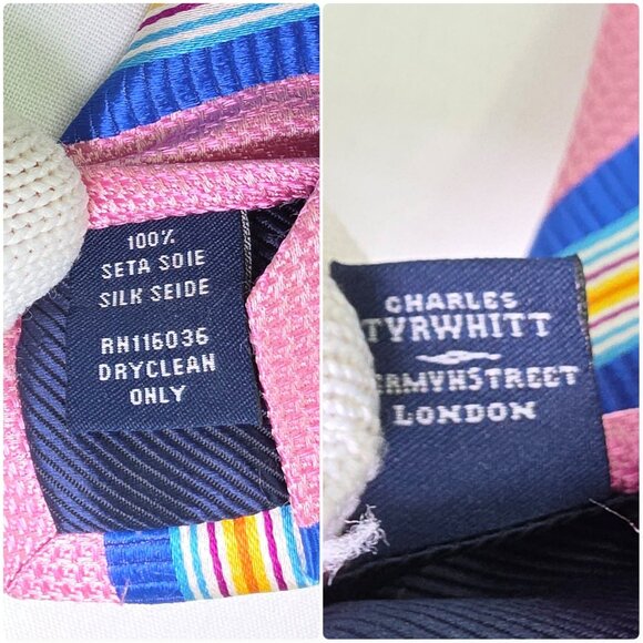 Charles Tyrwhitt Neck Tie Mens 3.25x58" Pink Blue 100% Silk London Striped - Picture 6 of 7